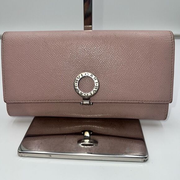 Bvlgari Clip Closure Long Blush Leather Wallet - Picture 2 of 10